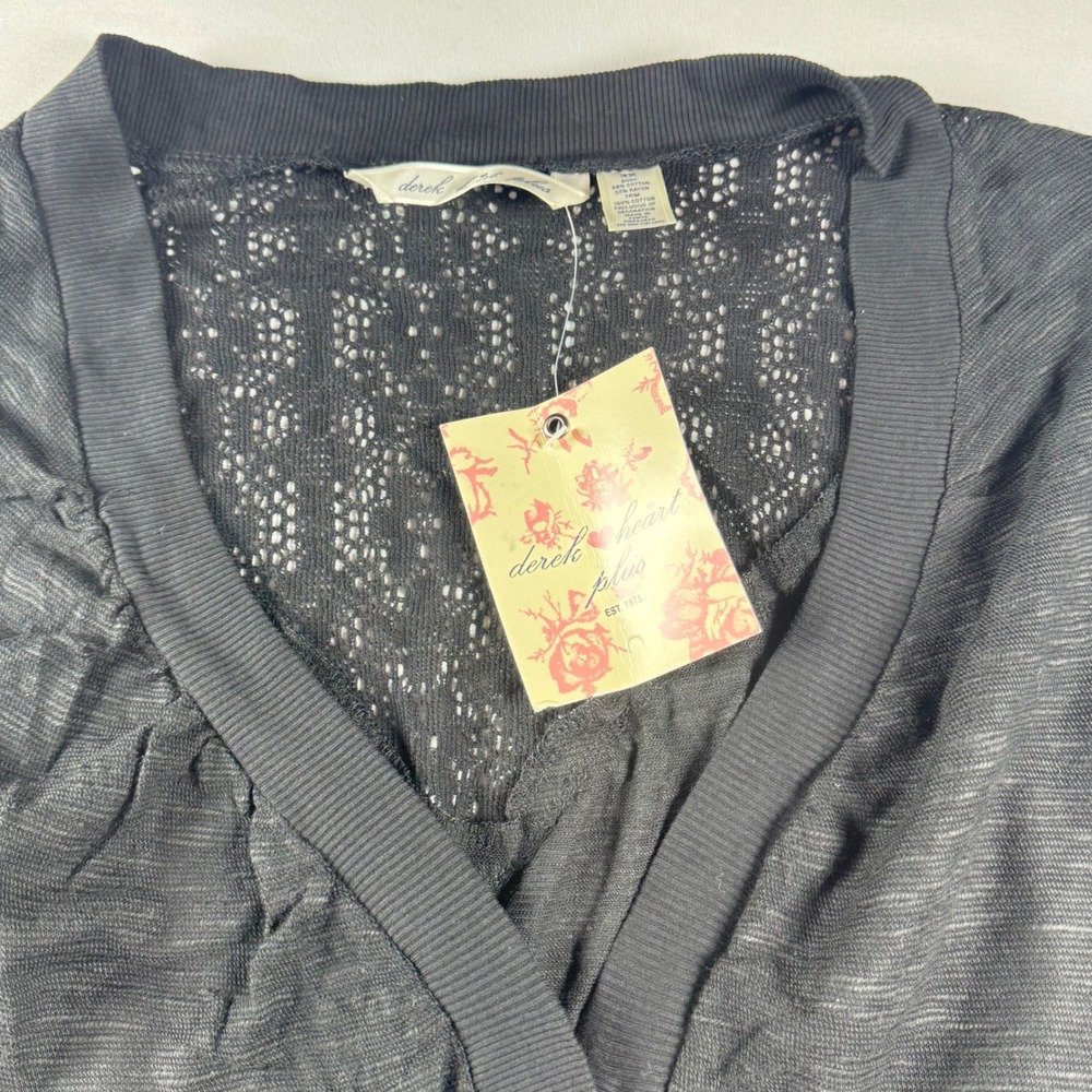 Derek Heart Plus Black Crochet Lace Back Button Front Cardigan Sweater 3X NEW - Picture 2 of 6
